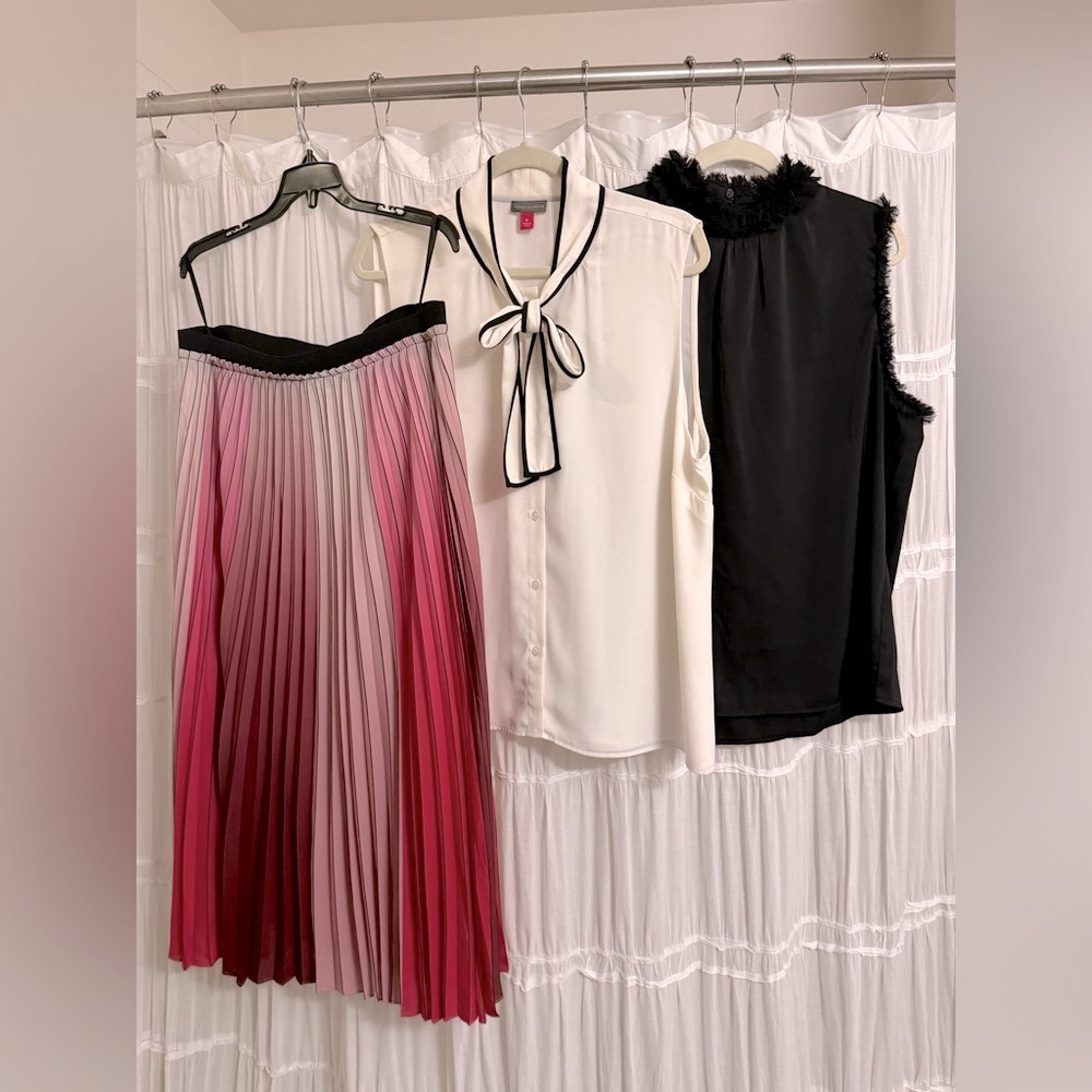 Ted Baker Pink Ombré Selmma Pleated Skirt with Black Waistband - Picture 7 of 9